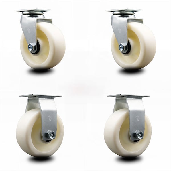 5 Inch Nylon Caster Set with Roller Bearings 2 Swivel 2 Rigid SCC